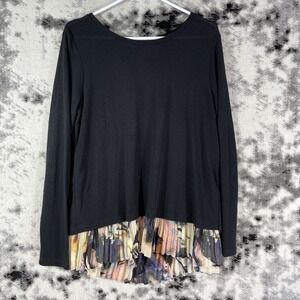 Melissa Paige Blouse‎ Womens Size Large Black Floral Poly Rayon Stretch Comfort